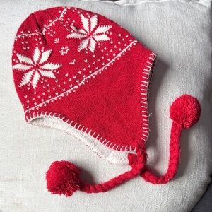 Red and White Kids Winter Hat with fleece inside